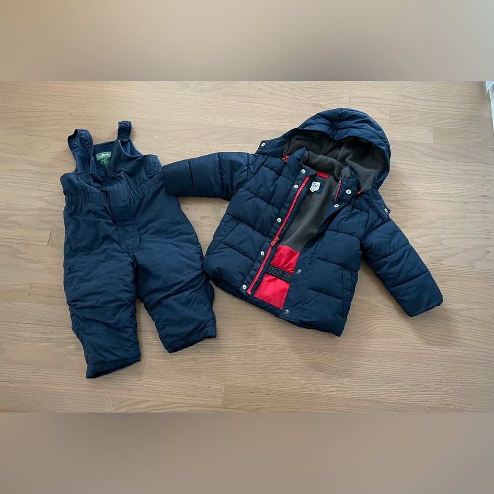 Set of Gap puffer warm jacket and LL Bean snowsuit